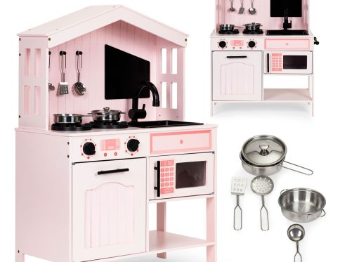 Drewniana kuchnia dla dzieci piekarnik palniki mikrofala akcesoria ECOTOYS